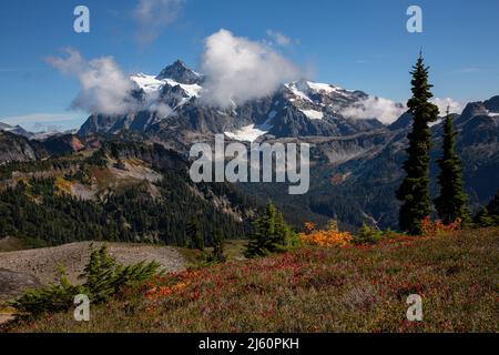 WA21453-00...WASHINGTON - Mount Shuksan visto dalla zona di Mount Baker Wilderness. Foto Stock