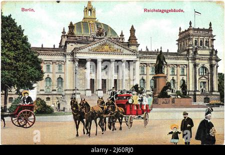 Archival autentico stile di vita quotidiano Reichstagsgebäude in der deutschen Hauptstadt Berlin cartolina Germania German vintage greeting carte postale Gruss aus Berlin Foto Stock