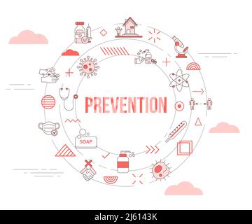 prevenzione virus diffondere concetto con icona imposta modello banner e cerchio forma rotonda vettore illustrazione Foto Stock