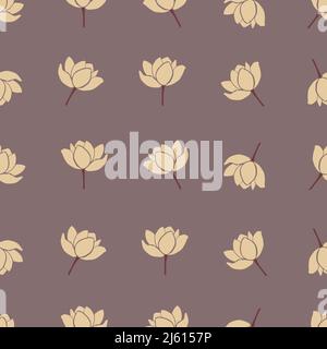 Motivo vettoriale senza cuciture, delicato crema fiori magnolia su sfondo marrone chiaro. Illustrazione di moda in tendenza Illustrazione Vettoriale