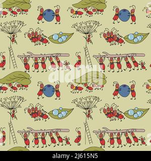 Formiche lavoranti. Lavoro di squadra, comunità, convivenza, concetto di unità. Illustrazione Vettoriale