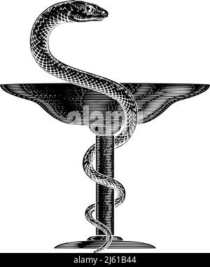 Ciotola di Hygieia Snake Medical Pharmacy simbolo icona Illustrazione Vettoriale