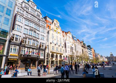 Vaclavske namesti, Piazza Venceslao, Praga, Repubblica Ceca Foto Stock