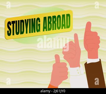 Didascalia concettuale studiare all'estero. Business idea imparare fuori casa in paesi stranieri in viaggio colleghi congratulazioni Success Presenting Foto Stock