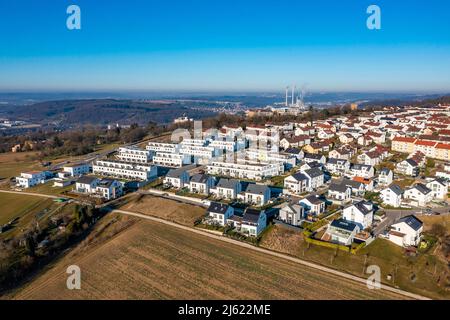 Germania, Baden-Wurttemberg, Plochingen, veduta aerea delle moderne case suburbane Foto Stock