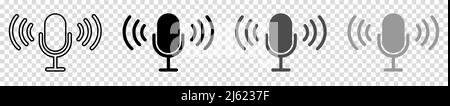 Icone del microfono. Segni vettoriali vocali. Illustrazione vettoriale isolata su sfondo trasparente Illustrazione Vettoriale