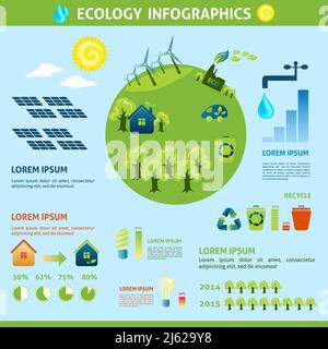 Infografiche ecologiche impostate con simboli ecologici di energia ecologica del pianeta e. illustrazione vettoriale dei grafici Illustrazione Vettoriale