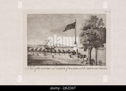 A View of Battery and Harbour New York and the Ambuscade Frigate [The Drayton View] 1793 il periodo di scoperta (1524-1609); il periodo olandese (1609-1664). Il periodo inglese (1664-1763). Il periodo rivoluzionario (1763-1783). Periodo di adeguamento e ricostruzione; New York come capitale statale e federale (1783-1811) dall'iconografia di Manhattan Island, 1498-1909 compilata da fonti originali e illustrata da riproduzioni di foto-intaglio di importanti mappe, piani, viste e documenti in collezioni pubbliche e private - Volume 1 di Stokes, I. N. Phelps (Isaac Newton Phelps), 1867-194 Foto Stock