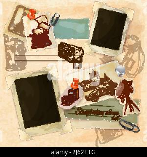 Retrò scrapbooking set con cartoline vintage e foto vettore cornici illustrazione Illustrazione Vettoriale