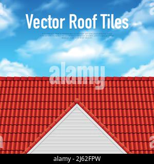 Poster del tetto della casa con copertura rossa e blu nuvoloso illustrazione del vettore sky Illustrazione Vettoriale
