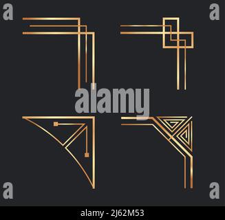 Art deco Corners collection, set di cornici in oro Illustrazione Vettoriale