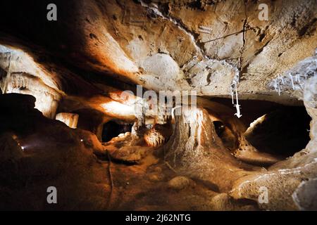 La grotta Cosquer è un tesoro archeologico sommerso nel torrente di Marsiglia. Questa grotta scoperta nel 1990s dal subacqueo Henri Cosquer include più di 270 opere d'arte preistoriche, tra cui rappresentazioni uniche di pinguini, foche e meduse.a causa dell'aumento delle acque a causa del riscaldamento globale, la grotta scomparirà. La costruzione della sua risposta rimarrà in futuro l'unica testimonianza di questo tesoro dell'umanità. Costruito nella costruzione della villa mediterranea a Marsiglia, l'apertura al pubblico è prevista per il 4 giugno 2022. Marsiglia, Francia meridionale, Foto Stock