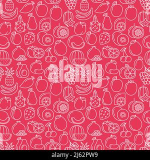 Modello senza cuciture con icone di frutti e bacche, illustrazione vettoriale Illustrazione Vettoriale