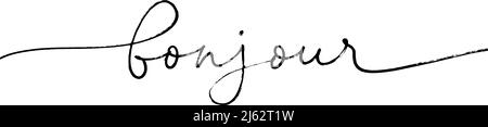 Calligrafia vettoriale bonjour con linea nera disegnata a mano Illustrazione Vettoriale