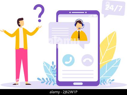 Assistente online, servizio di assistenza e call center Illustrazione Vettoriale