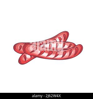 Stack di salsicce cotte cibo carne salsiccia maiale barbecue cena pasto cotto griglia calda illustrazione vettoriale. Salsiccia fritta nutriente non sana arrosto Illustrazione Vettoriale
