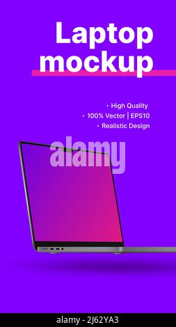 Modello di banner verticale per storie con un Mockup realistico per notebook. Illustrazione vettoriale Illustrazione Vettoriale