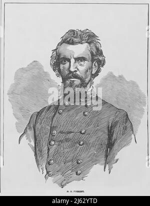 Ritratto di Nathan Bedford Forrest, generale dell'esercito confederato nella guerra civile americana. illustrazione del 19th secolo Foto Stock