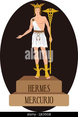 Vettore illustrativo isolato di divinità romane e greche, Hermes, Mercurio Illustrazione Vettoriale