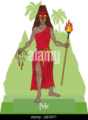 Vettore illustrativo isolato della mitica dea hawaiana - Polinesiana, Pele, vulcani e Dea del fuoco. Illustrazione Vettoriale