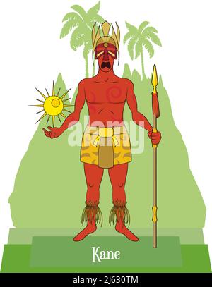 Vettore di illustrazione isolato del mitico Dio hawaiano - Polinesiano, Kane, creatore del mondo, dio del sole, Dio principale. Illustrazione Vettoriale