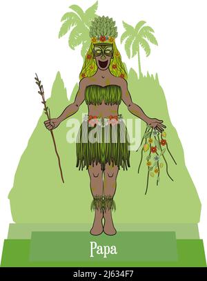 Vettore illustrativo isolato della mitica divinità hawaiana - polinesiana, papà, madre della terra. Illustrazione Vettoriale