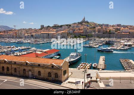 Marsiglia porto dello skyline della città, Marsiglia, Francia Foto Stock