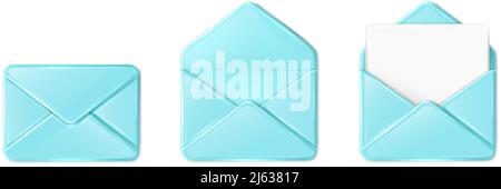 set di icone vettoriali realistiche. Carta chiusa, aperta e vuota nella busta. Ioslated su sfondo bianco. Illustrazione Vettoriale