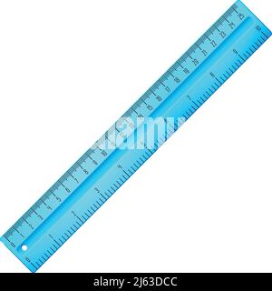 Righello blu. Strumento in plastica realistico. Strumento di misurazione Illustrazione Vettoriale