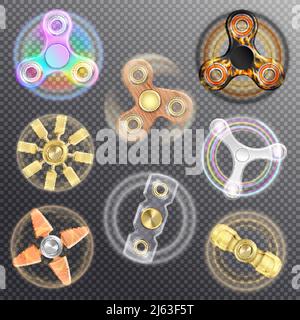 Fidget Finger Spinner Set trasparente realistico con spinner a mano isolato disegno di immagini su sfondo trasparente illustrazione vettoriale Illustrazione Vettoriale