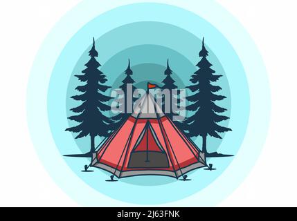 Tenda a cono e disegno di illustrazione di alberi di pino Illustrazione Vettoriale