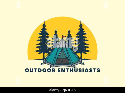 Tenda a cono e disegno di illustrazione di alberi di pino Illustrazione Vettoriale