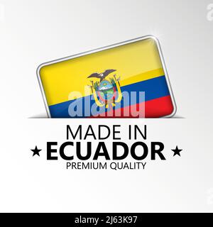 Realizzato in Ecuador grafico ed etichetta. Elemento di impatto per l'uso che si desidera fare di esso. Illustrazione Vettoriale