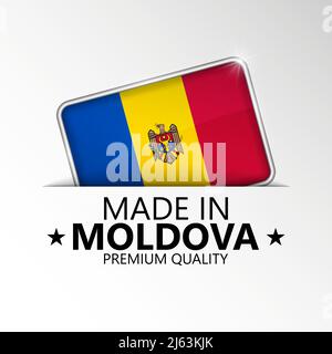 Realizzato in Moldavia con grafica ed etichetta. Elemento di impatto per l'uso che si desidera fare di esso. Illustrazione Vettoriale