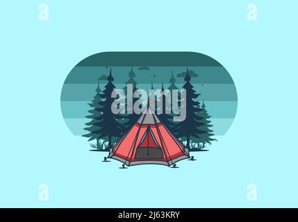 Tenda a cono e disegno di illustrazione di alberi di pino Illustrazione Vettoriale
