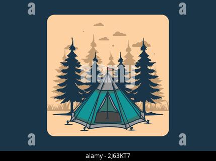 Tenda a cono e disegno di illustrazione di alberi di pino Illustrazione Vettoriale