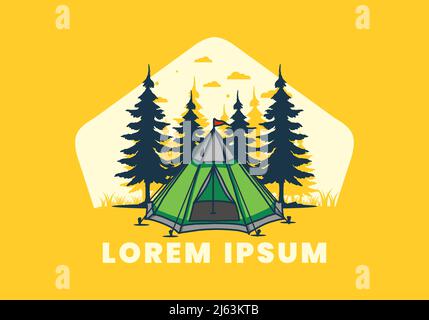 Tenda a cono e disegno di illustrazione di alberi di pino Illustrazione Vettoriale