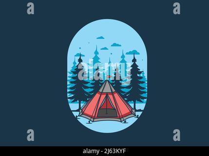 Tenda a cono e disegno di illustrazione di alberi di pino Illustrazione Vettoriale