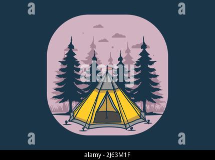 Tenda a cono e disegno di illustrazione di alberi di pino Illustrazione Vettoriale