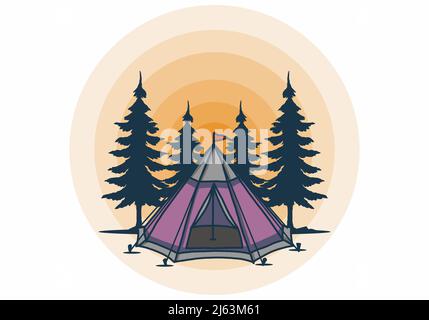 Tenda a cono e disegno di illustrazione di alberi di pino Illustrazione Vettoriale