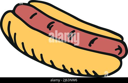Hot dog a colori. Icona fast food Illustrazione Vettoriale