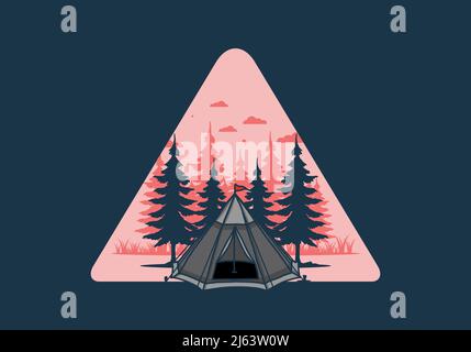 Tenda a cono e disegno di illustrazione di alberi di pino Illustrazione Vettoriale