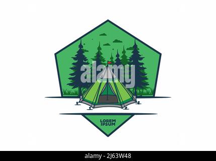 Tenda a cono e disegno di illustrazione di alberi di pino Illustrazione Vettoriale