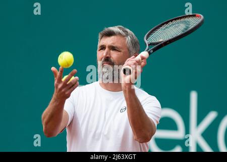 Goran Ivanisevic, allenatore di Novak Djokovic della Croazia, reagisce Foto Stock