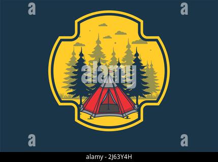 Tenda a cono e disegno di illustrazione di alberi di pino Illustrazione Vettoriale