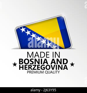 Prodotto in Bosnia-Erzegovina grafica ed etichetta. Elemento di impatto per l'uso che si desidera fare di esso. Illustrazione Vettoriale