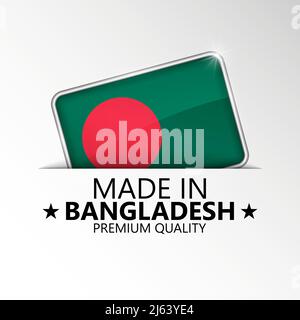 Prodotto in Bangladesh grafico ed etichetta. Elemento di impatto per l'uso che si desidera fare di esso. Illustrazione Vettoriale