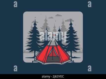 Tenda a cono e disegno di illustrazione di alberi di pino Illustrazione Vettoriale