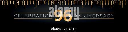 96th° anniversario. Novantasei anni celebrazione compleanno banner orizzontale con colore dorato brillante. Illustrazione Vettoriale