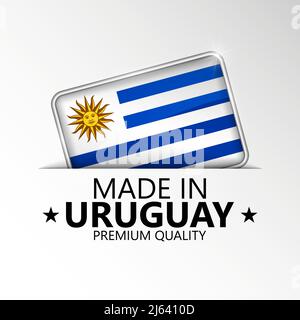 Realizzato in Uruguay grafico ed etichetta. Elemento di impatto per l'uso che si desidera fare di esso. Illustrazione Vettoriale